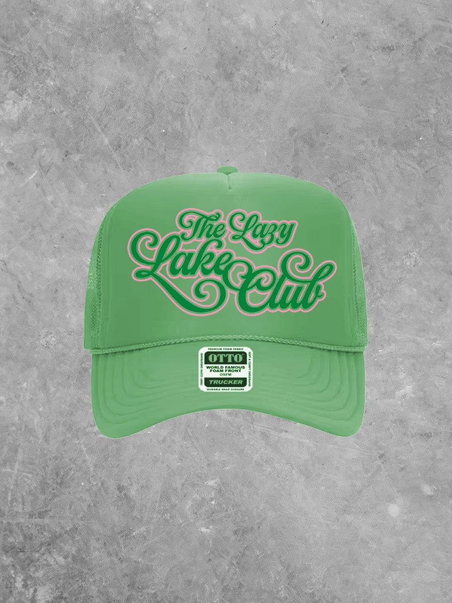 Underground Original Design: Lazy Lake Days Club, Green & Pink Summer Trucker Hat