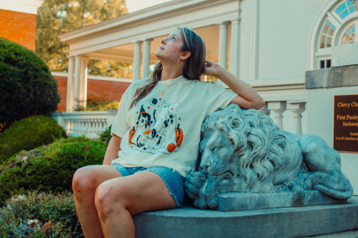 Spooky Black Cats Boxy Cotton T-Shirt