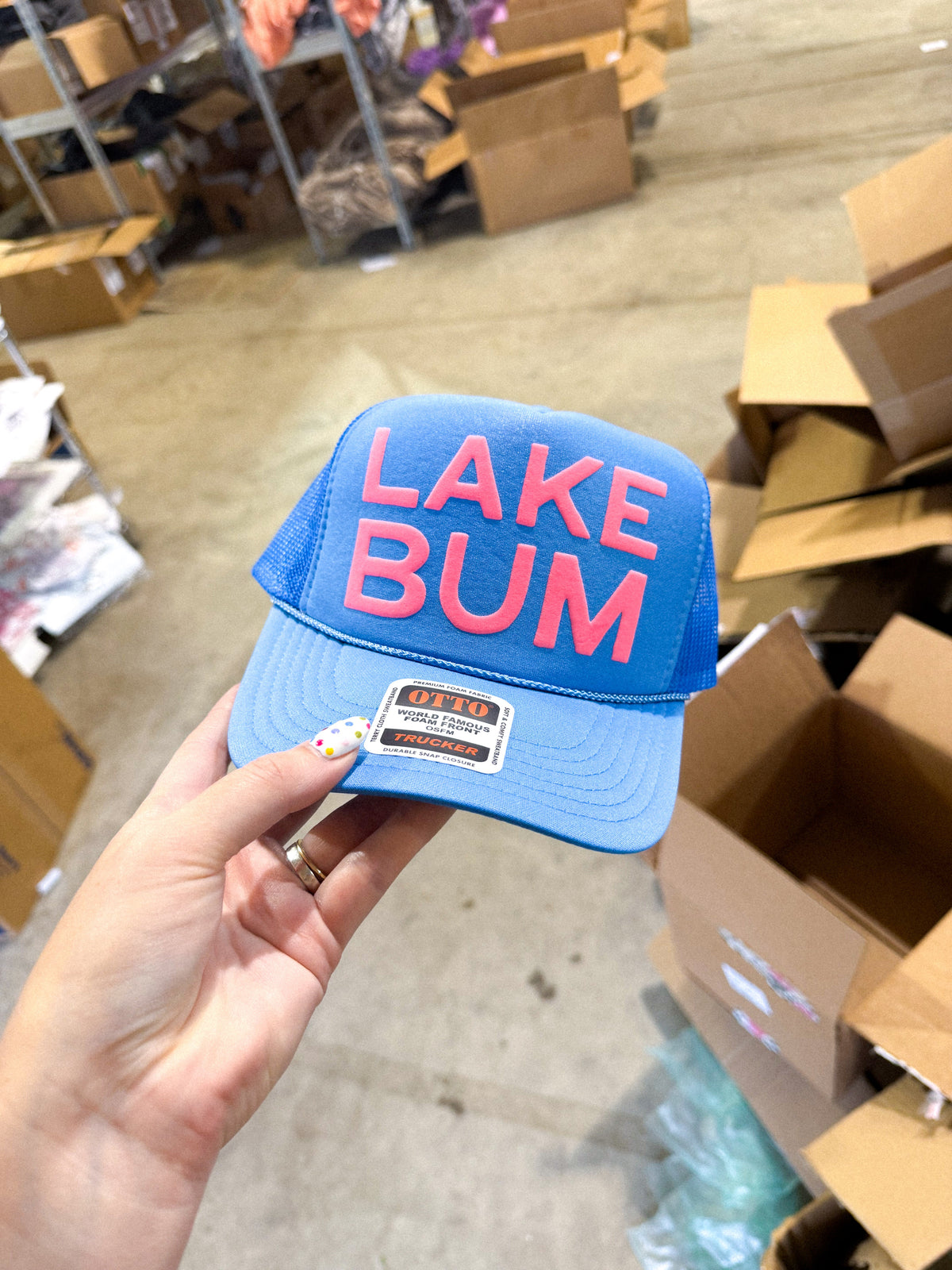 Underground Original Design: Lake Bum, Pink Puff Summer Trucker Hat
