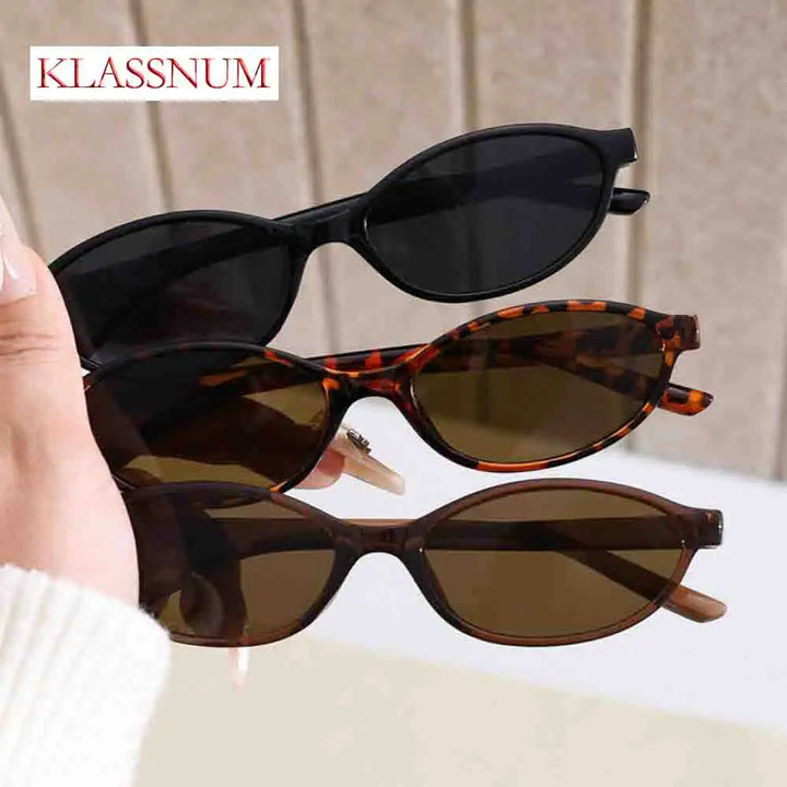 KLASSNUM Small Oval Sunglasses Women Vintage Brand Designer Y2K Sun Glasses 90s Fashion Cats Eye Shades Female Eyewear UV400
