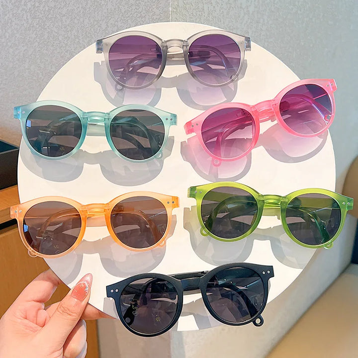 Children's Colored Sunglasses Foldable Round Frame Sun Glasses Boys And Girls UV400 Ultraviolet Eyepiece For Ages 2-8 Years Kid