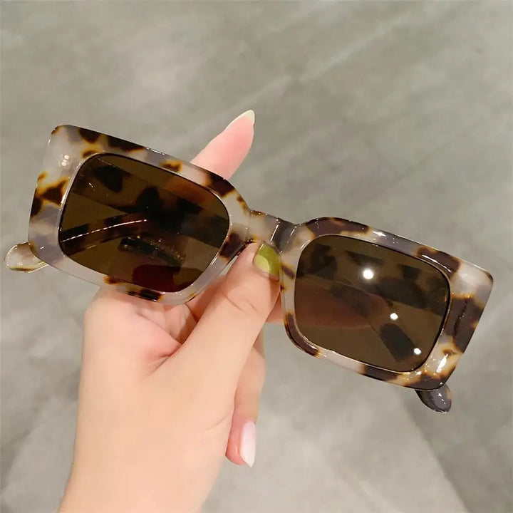 Vintage Beach/Travel Gradient Women's Fashion Rectangle Leopard Sun Glasses Shades Men Square Sunglasses luxury designer Lenses