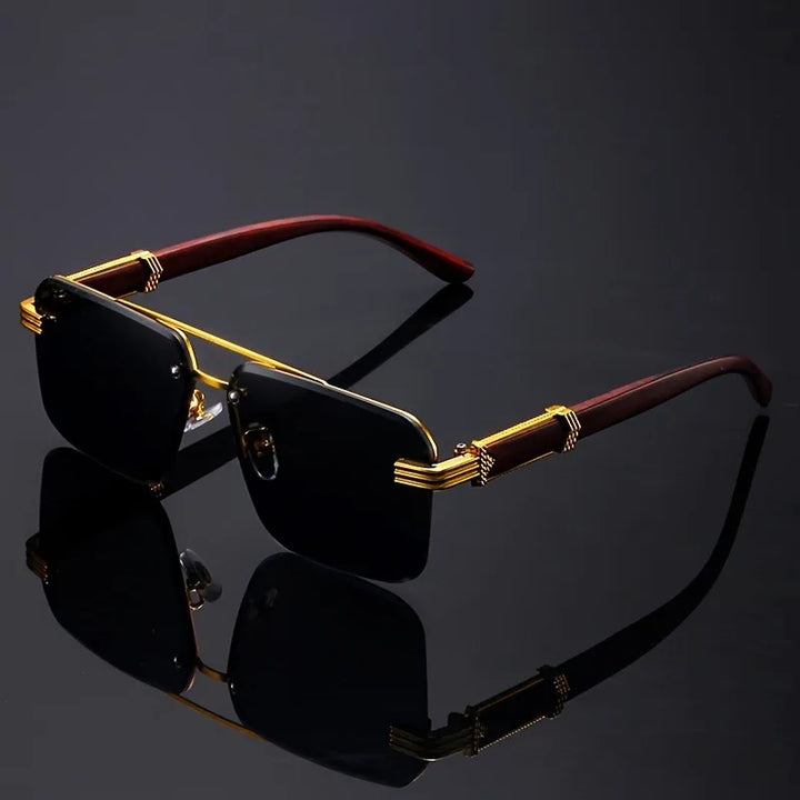 Trend Double Beam Rectangle Sunglasses Men Women Rimless Cut Edge Square Sun Glasses Fashion Frameless Wood Grain Eyewear UV400