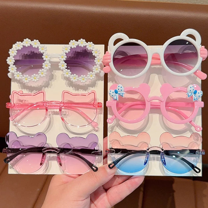 1/2/3/6Pcs Boy Girl Cute Bear Frame Bowknot Kids Children Fashion Glasses Eyewear