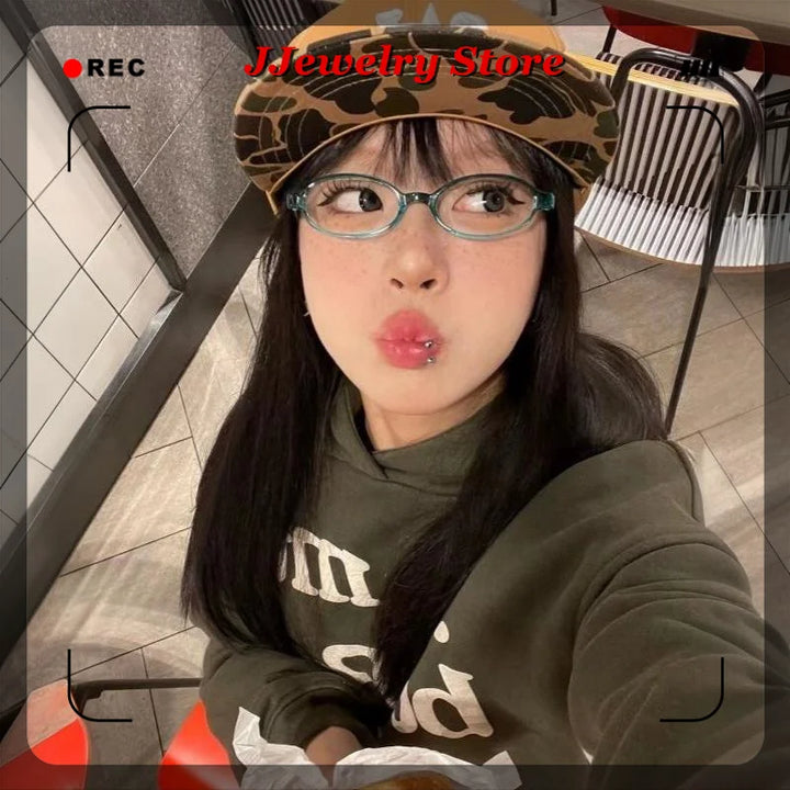 NEW!1Pcs Y2K Girls Retro Oval Frame Glasses Women Female Ins Sweet Cool Eyewear Trend Brand Reading Computer Anti Blue Light