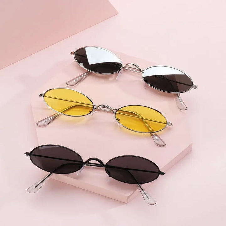 Retro Black Grey Small Oval Sunglasses Hip Pop Red Lens Sunglasses Vintage Shades Sun Glasses Eyeglasses for Men Women