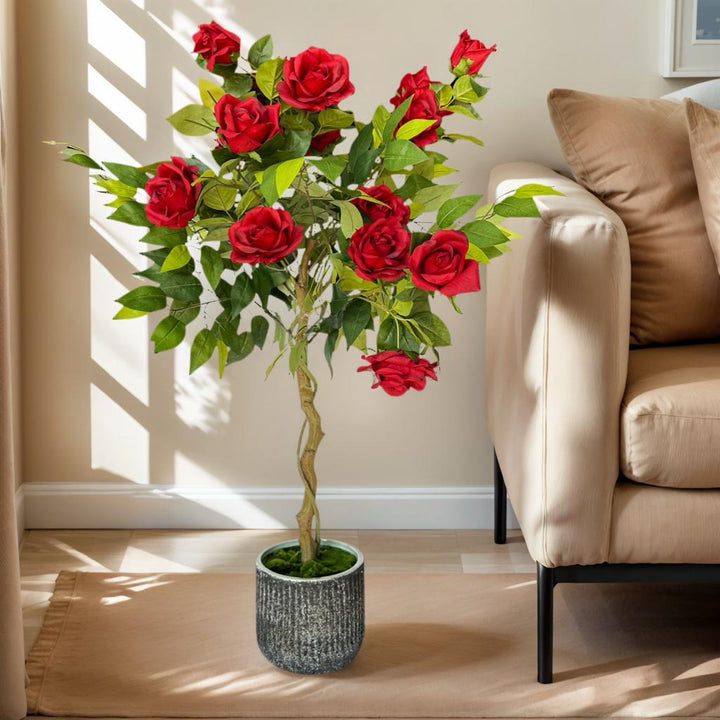 Artificial Red Rose Tree in Pot