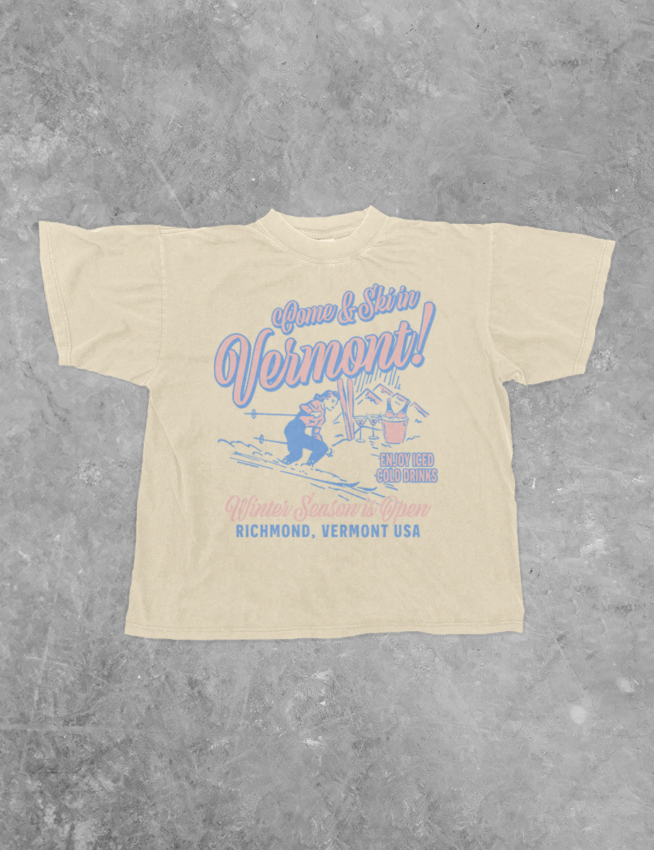 Underground Original Design: Ski In Vermont, Winter Season Boxy Cotton T-Shirt