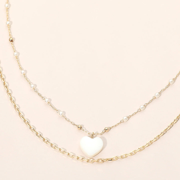 Mother of Pearl Heart Pendant Layered Necklace