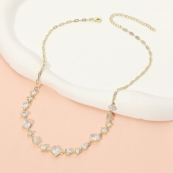 Stainless Steel Mixed Cut Gem Link Necklace