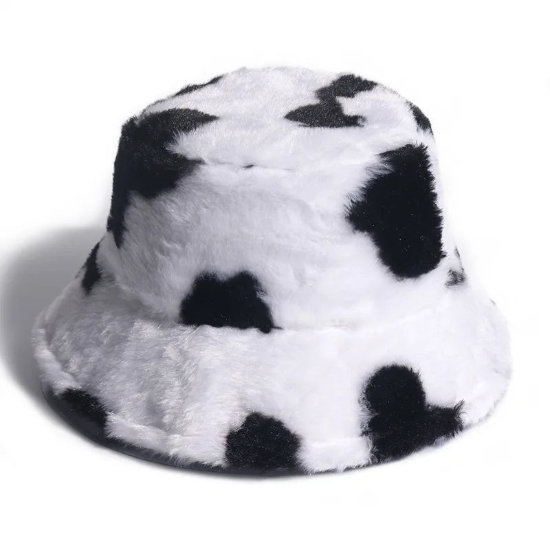 Winter Bucket Hat Women's Fashion Leopard Panama Warm Hats Female Vintage Faux Fur Fisherman Cap Hats For Women Dropshipping