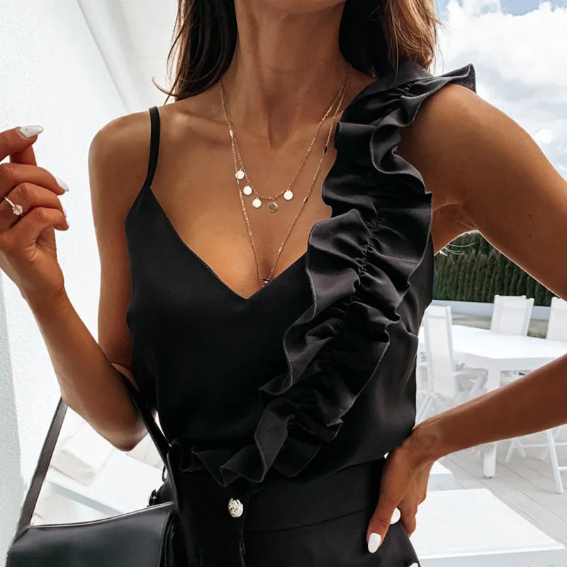 Women's V-Neck Ruffle Cami Top