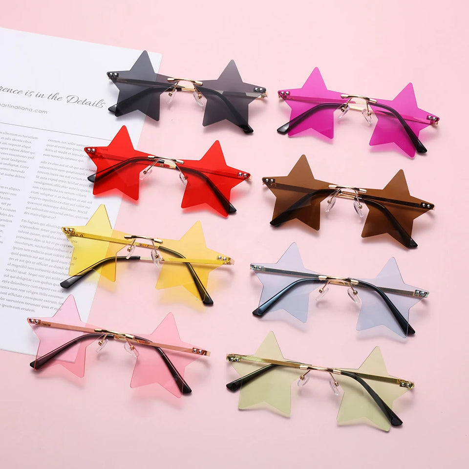 Vintage Unique Star Shape Mirror Rimless Sunglasses Women Fashion Clear Ocean Lens Eyewear Men Trending Sun Glasses Shades