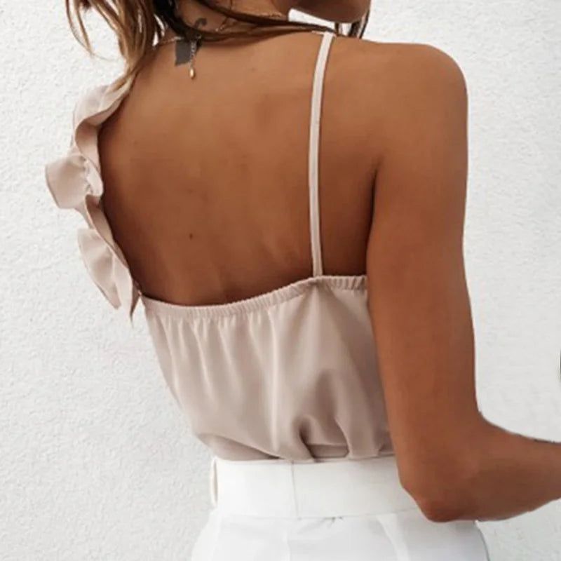 Women's V-Neck Ruffle Cami Top