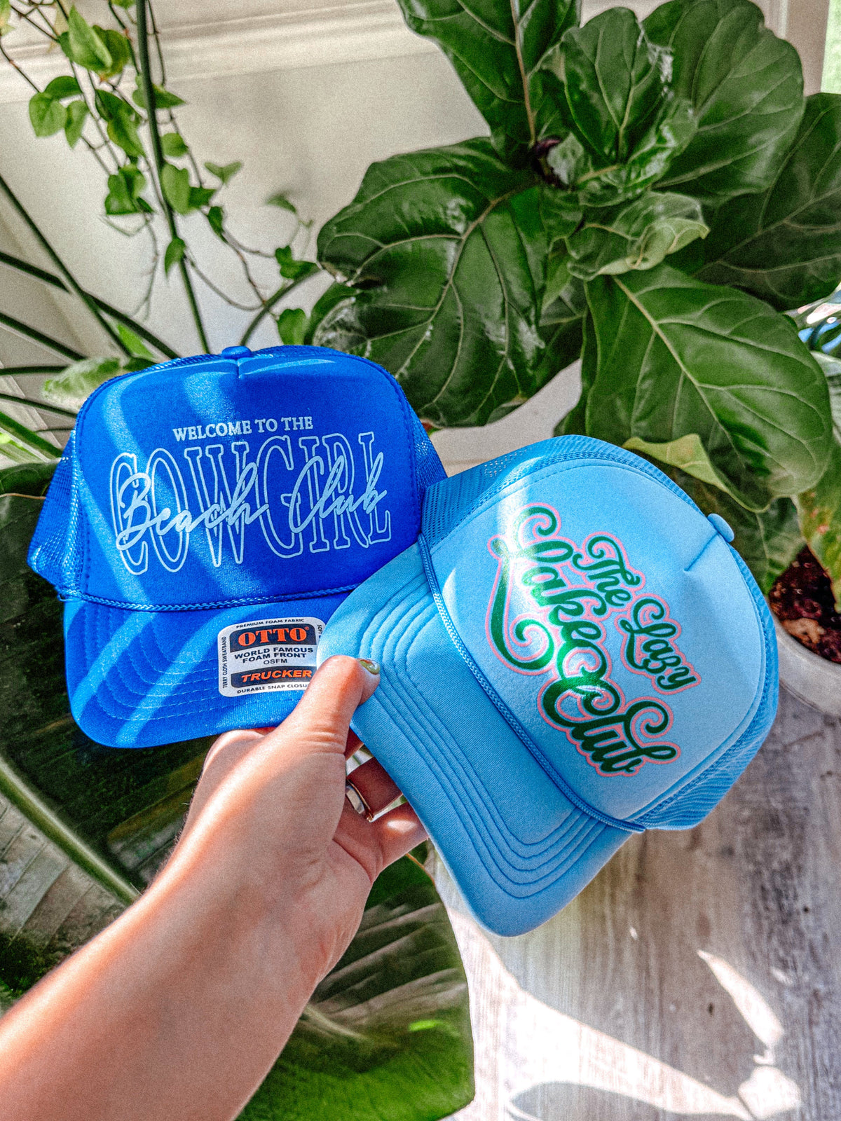 Underground Original Design: Lazy Lake Days Club, Green & Pink Summer Trucker Hat