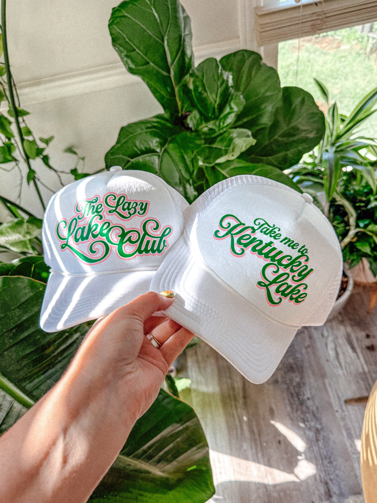 Underground Original Design: Lazy Lake Days Club, Green & Pink Summer Trucker Hat