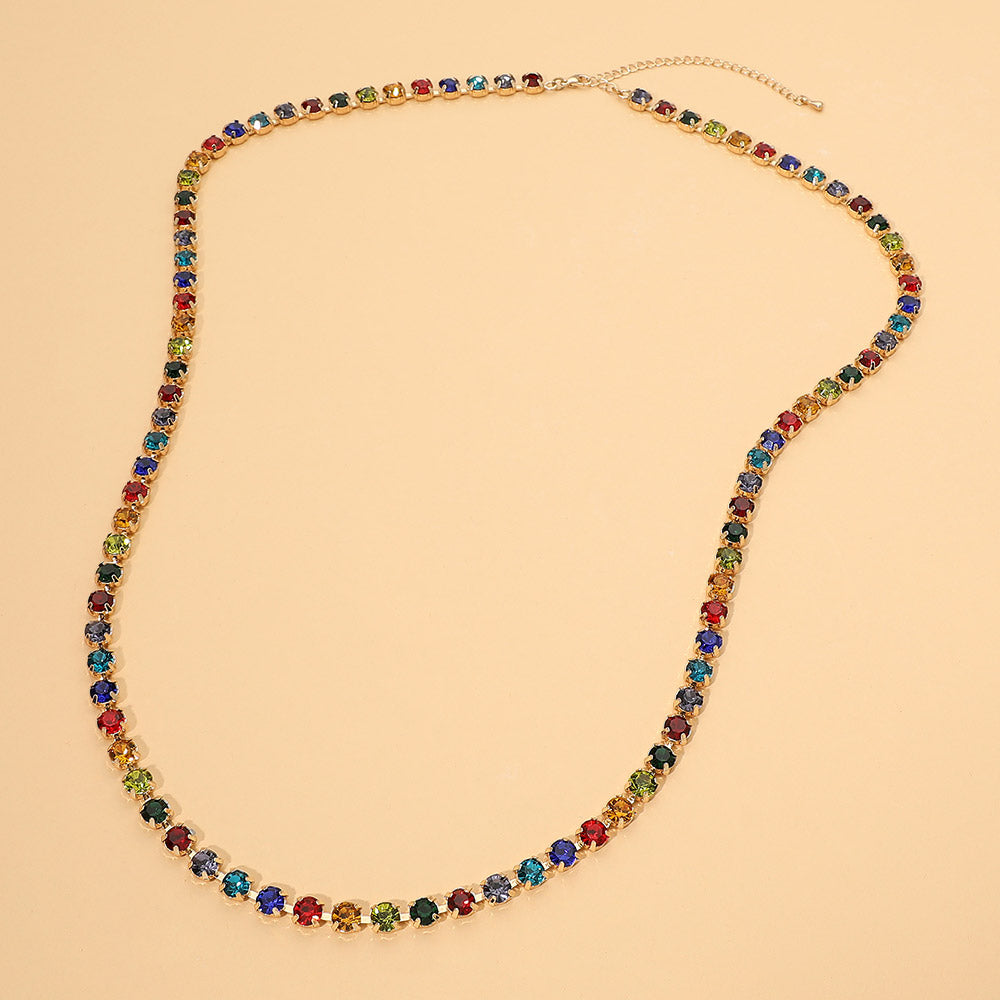 Round Stone Link Tennis Long Necklace
