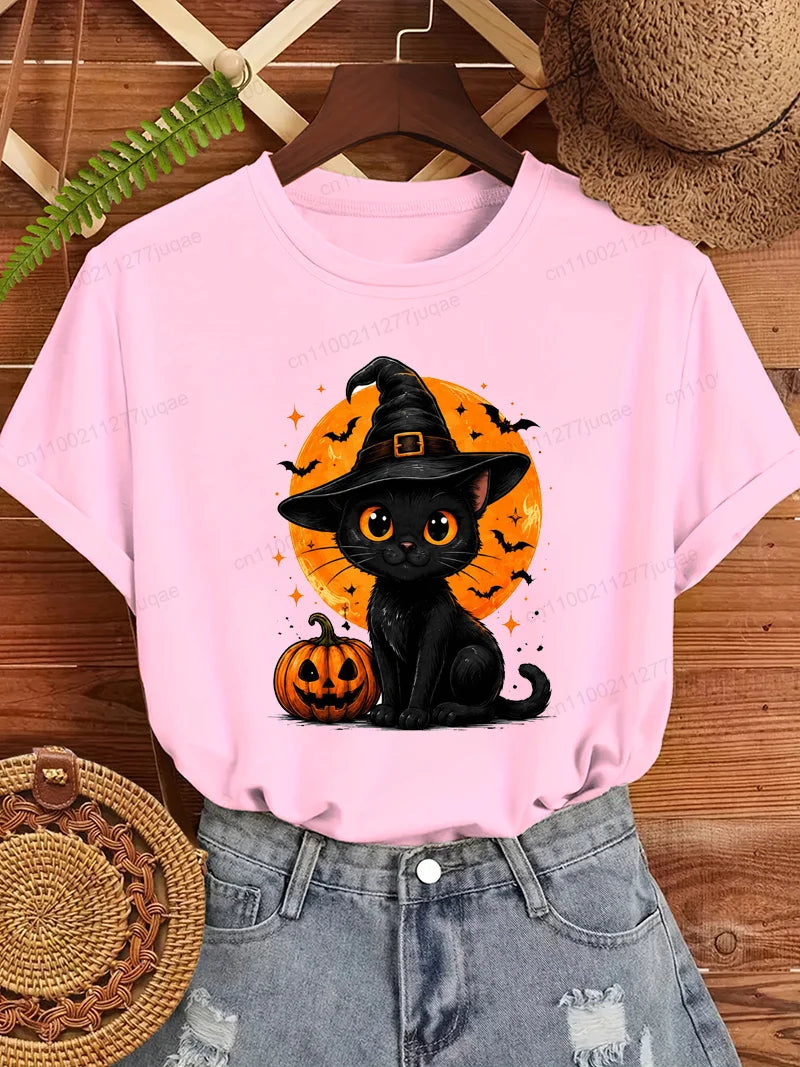 Women's Halloween Cat-Print T-Shirt