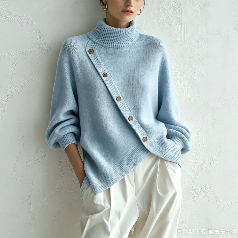 Women's Button-Detail Turtleneck Sweater