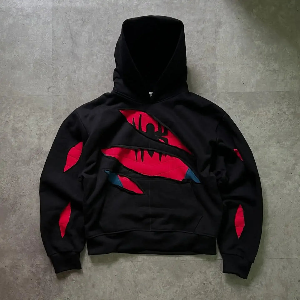 American Retro Spider Patchwork Print Hoodies Fashion Oversized Loose Full Zipper Hoodie Men Jacket Gothic Y2k Street Sweatshirt