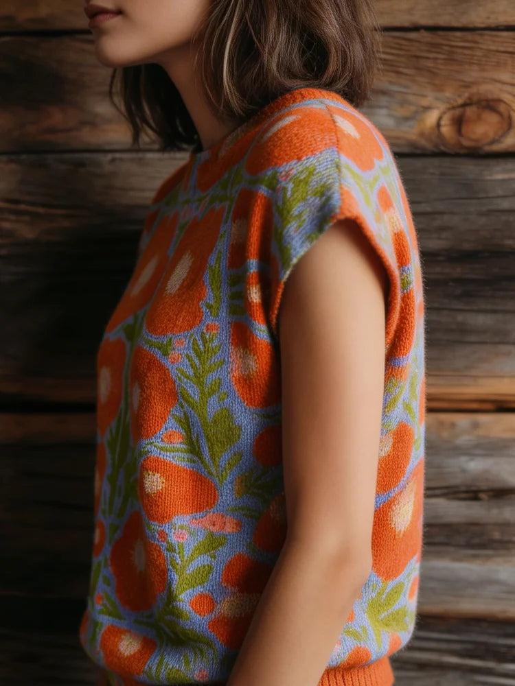 Women's Poppy-Print Short-Sleeve Top