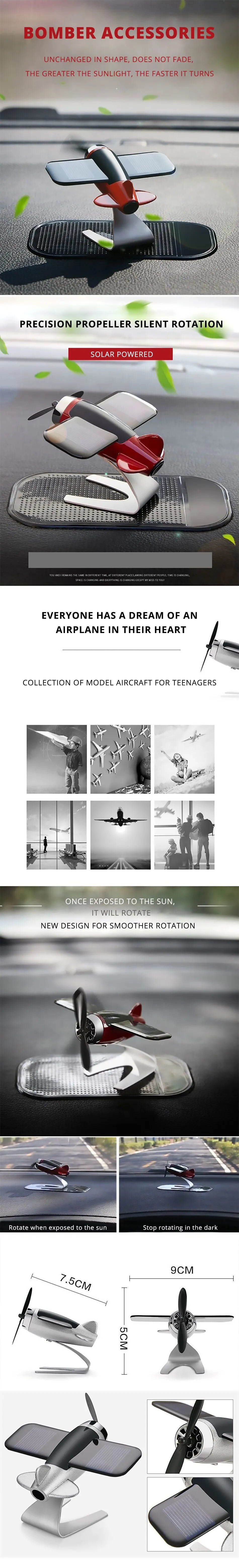 Solar Airplane Car Ornament