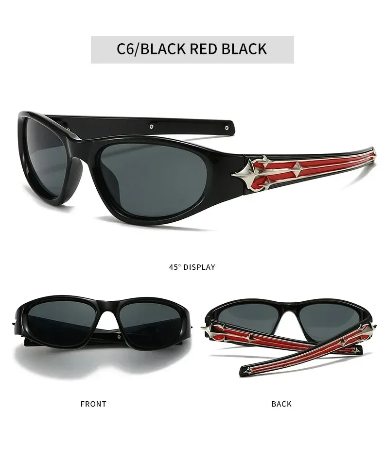 Y2K New Fashion Cat Eye Sunglasses Women Men Luxury Brand Design Sun Glasses Popular Punk Hip Hop Rivet Star Eyeglasses Shades
