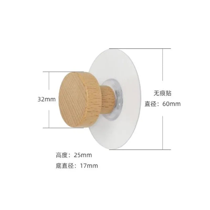 Round Wooden Wall Hooks — 1, 2 or 4 Pack