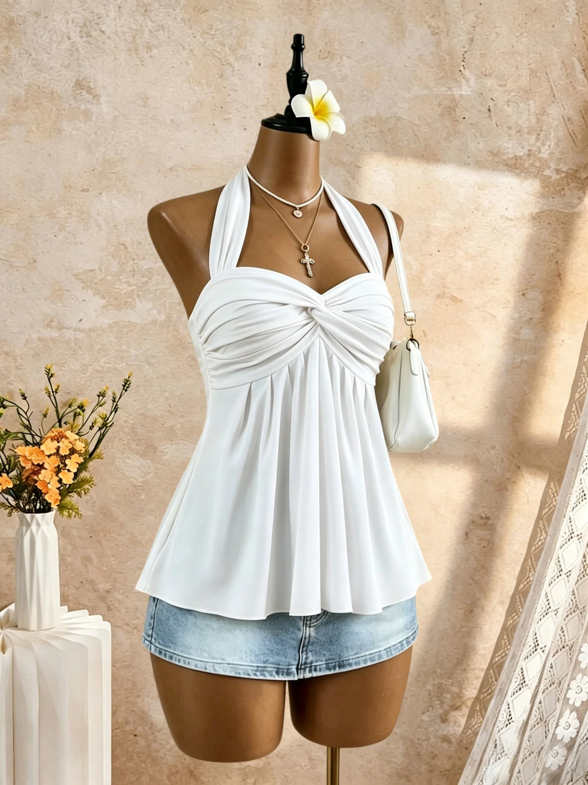 Women's Twist-Front Peplum Cami Top