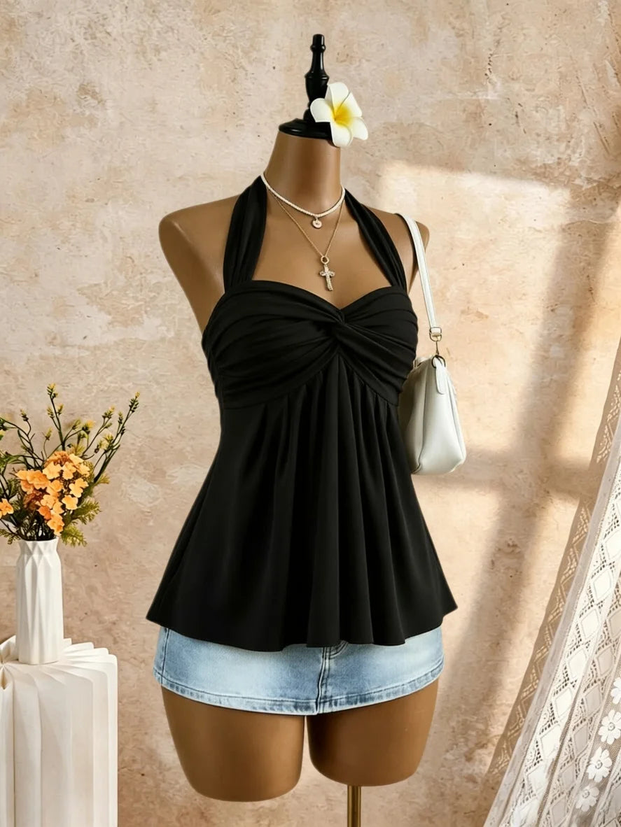 Women's Twist-Front Peplum Cami Top
