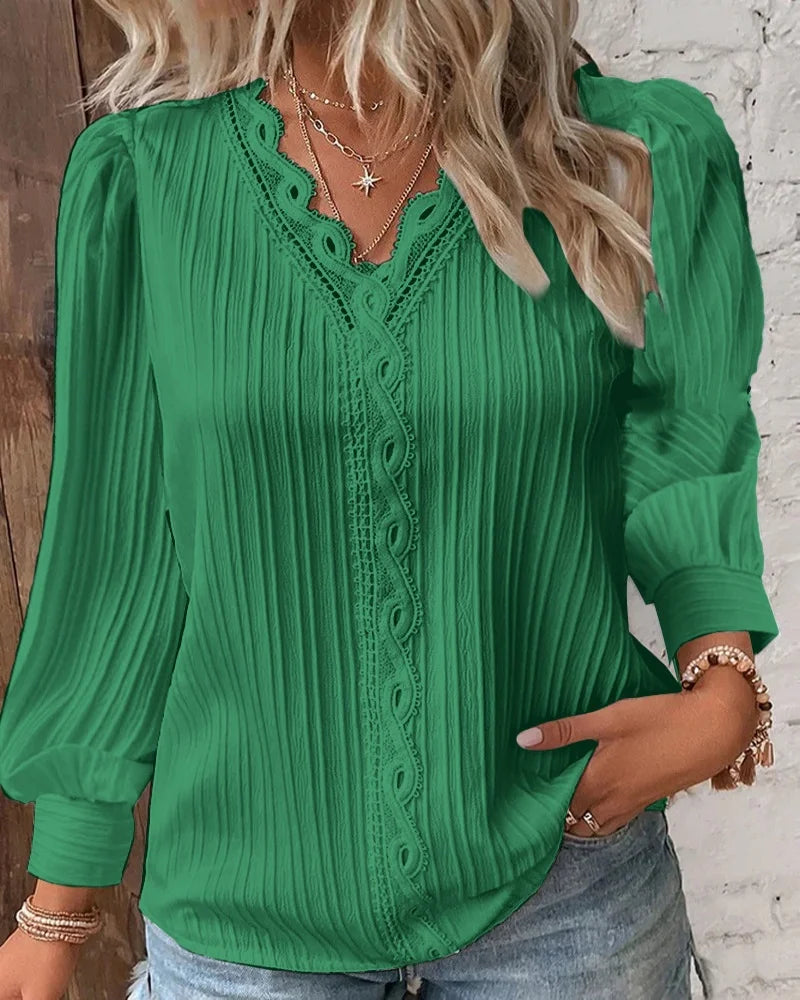 Women's V-Neck Lace-Trim Blouse