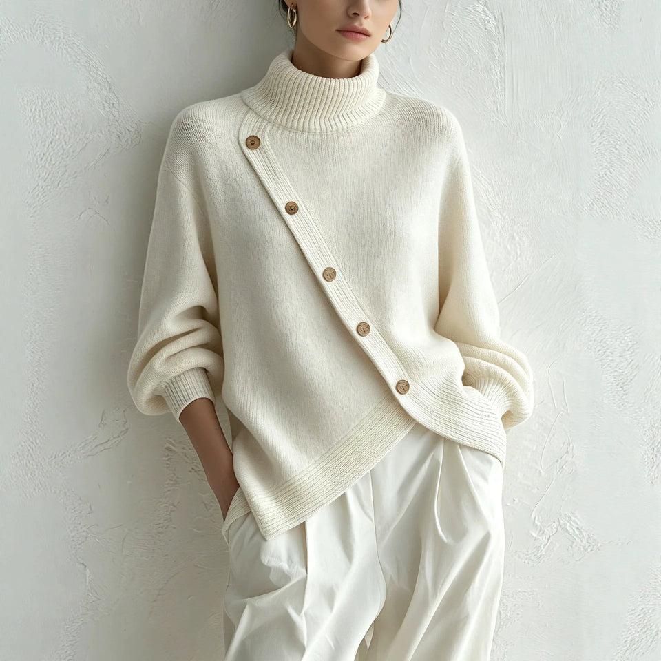 Women's Button-Detail Turtleneck Sweater