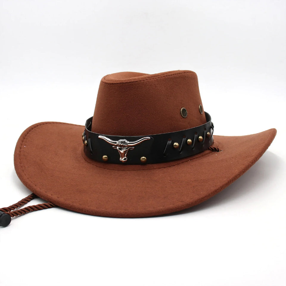 Unisex Vintage Faux Leather Western Cowboy Hat Outdoor Gentleman Cowgirl Jazz Cap Y2K Outdoor Travel Wide Brim Cowgirl Sun Cap