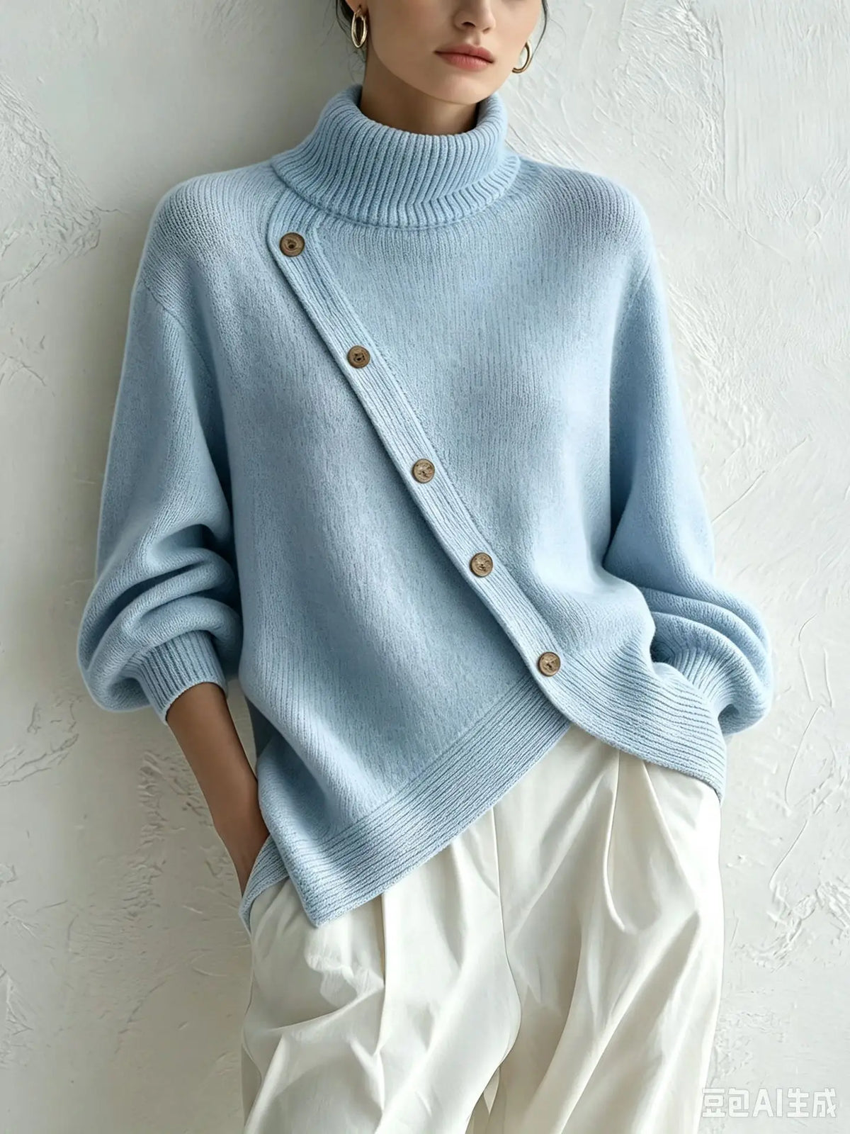 Women's Button-Detail Turtleneck Sweater