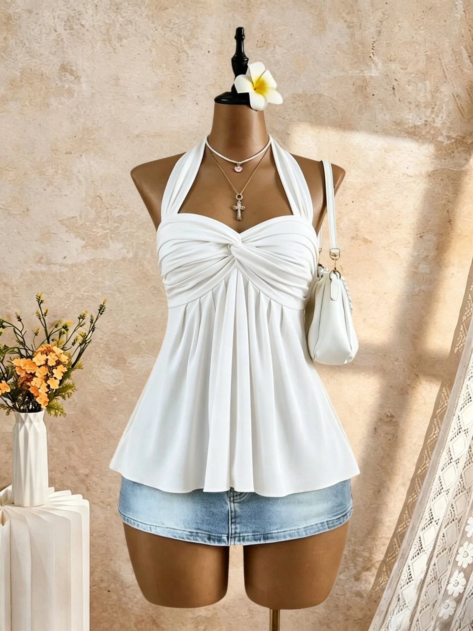 Women's Twist-Front Peplum Cami Top