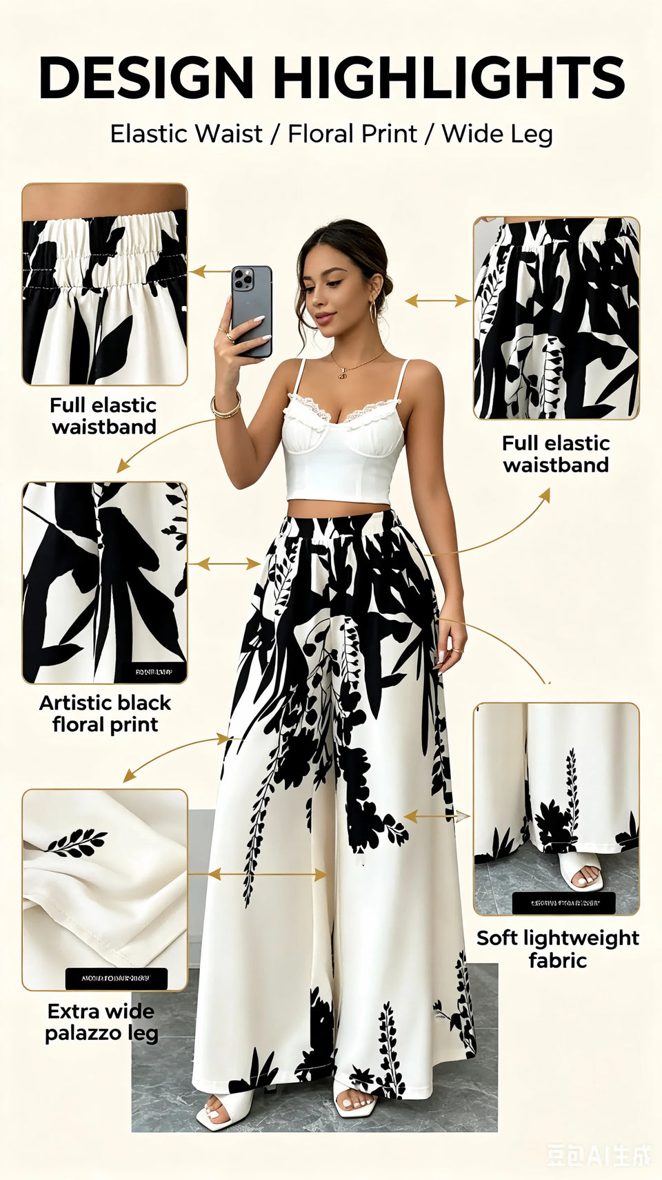 Women's Floral-Print Wide-Leg Pants