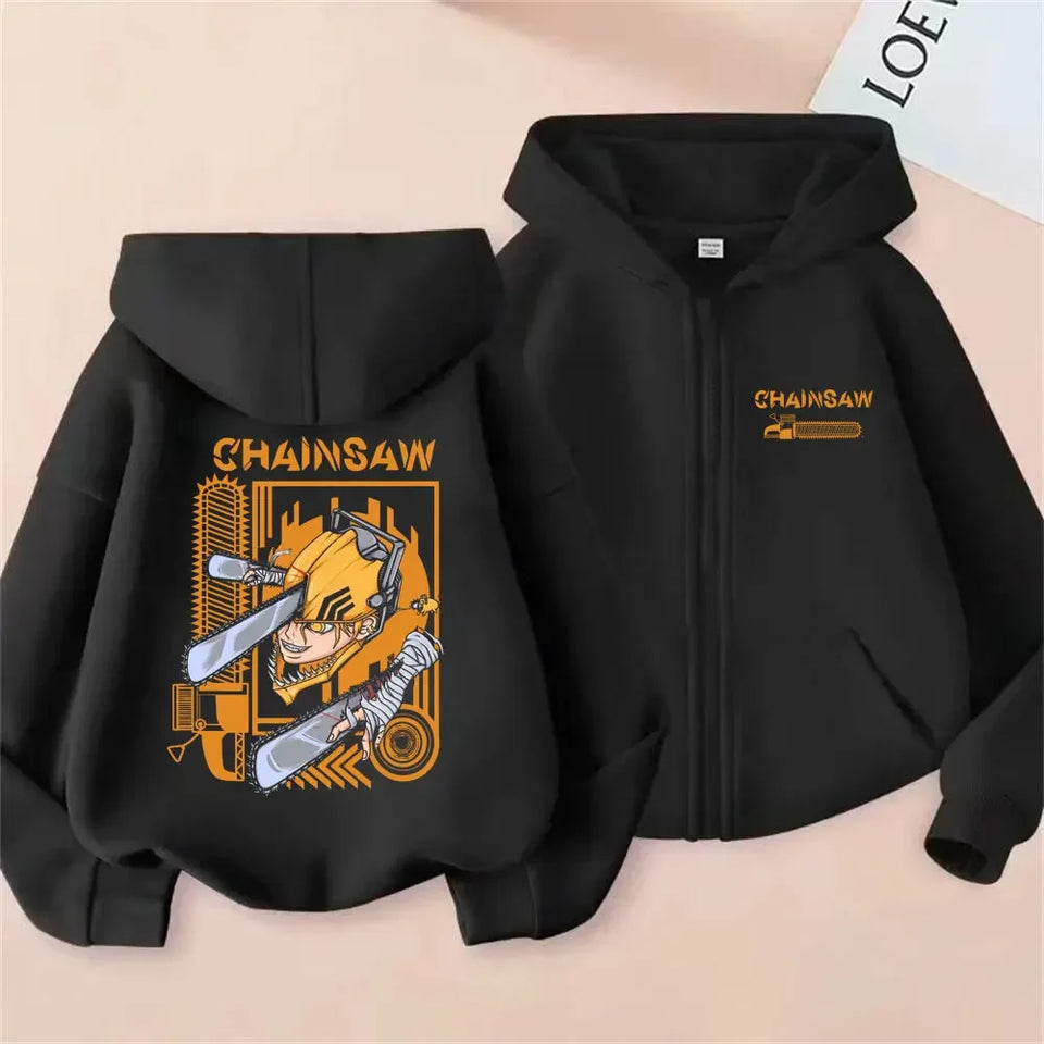 Anime chainsaw person washing retro zipper hoodie cartoon electric second Pochita funny picture men's and women's comic jacket