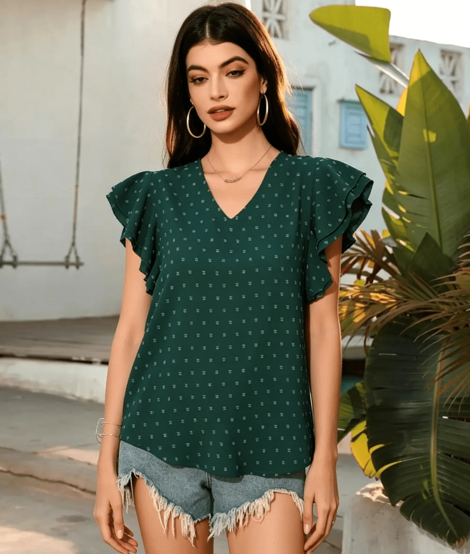 Women's V-Neck Ruffle-Sleeve Blouse