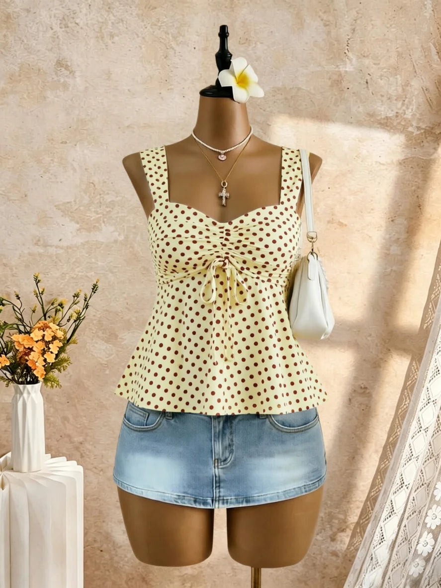 Women's Polka-Dot Peplum Cami Top