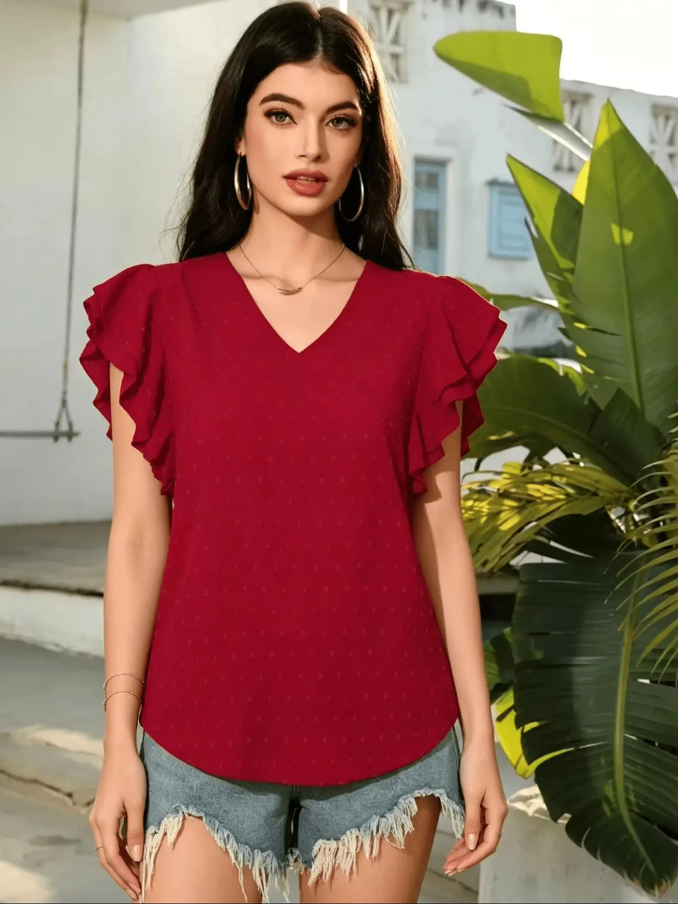 Women's V-Neck Ruffle-Sleeve Blouse