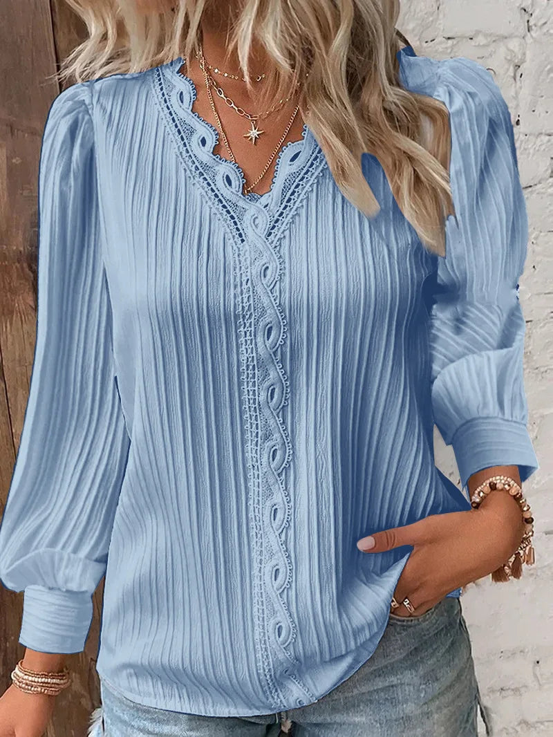 Women's V-Neck Lace-Trim Blouse
