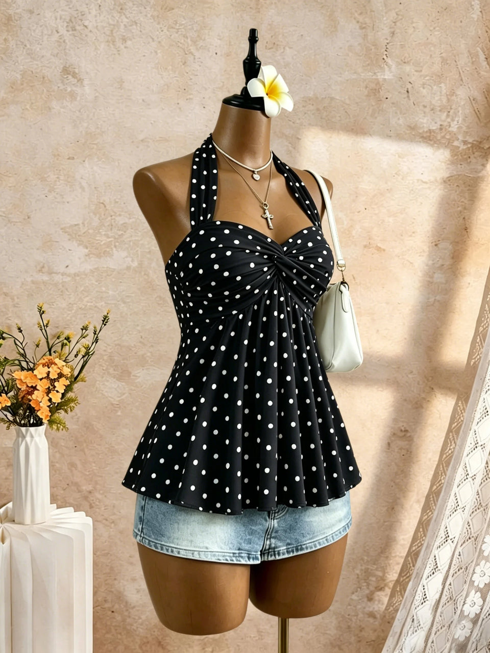 Women's Twist-Front Peplum Cami Top