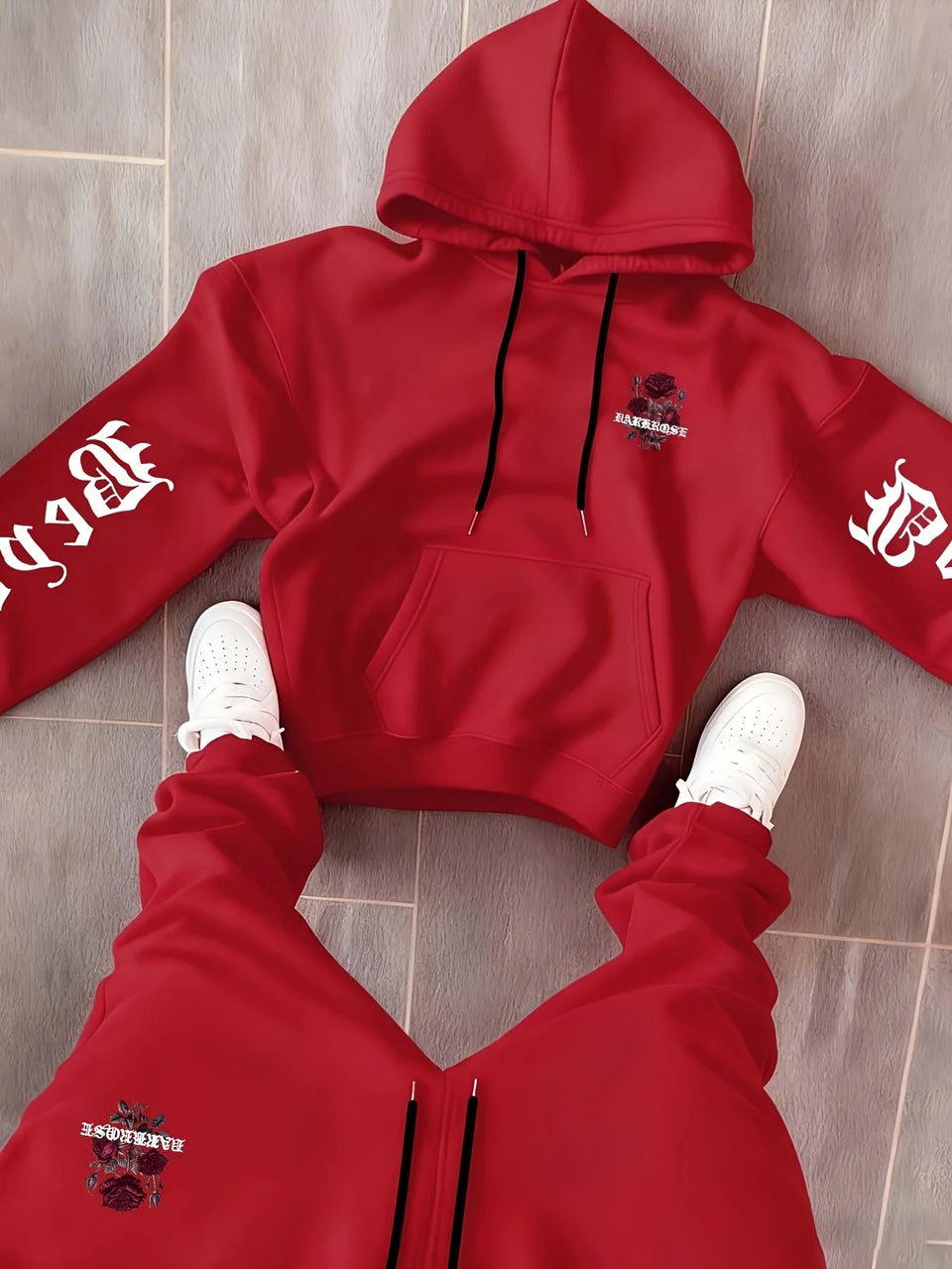 2026 Autumn/Winter New Style Simple Casual Stylish Soft Comfortable 3D Rose Flower Pattern Printed Men's Hooded Sweatshirt