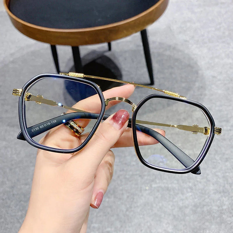 KLASSNUM New Fashion Men Sunglasses Oversized Frame Women Anti-blue Light Transparent Glasses UV400 Eyewear Flat Mirror Eyeglas