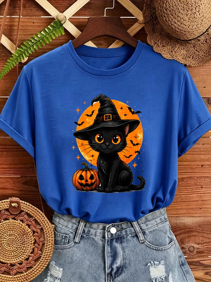 Women's Halloween Cat-Print T-Shirt