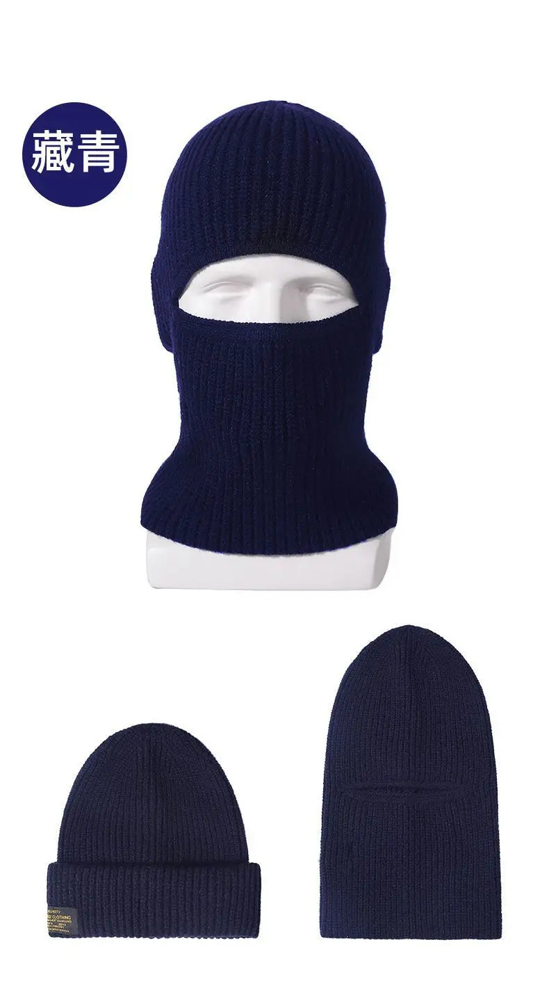 Winter 2 in1 Mask Beanies Hats Warm Knitted Balaclava Hats Windproof Solid Full Face Ski Bonnet Tactical Cycling Earmuffs Cap