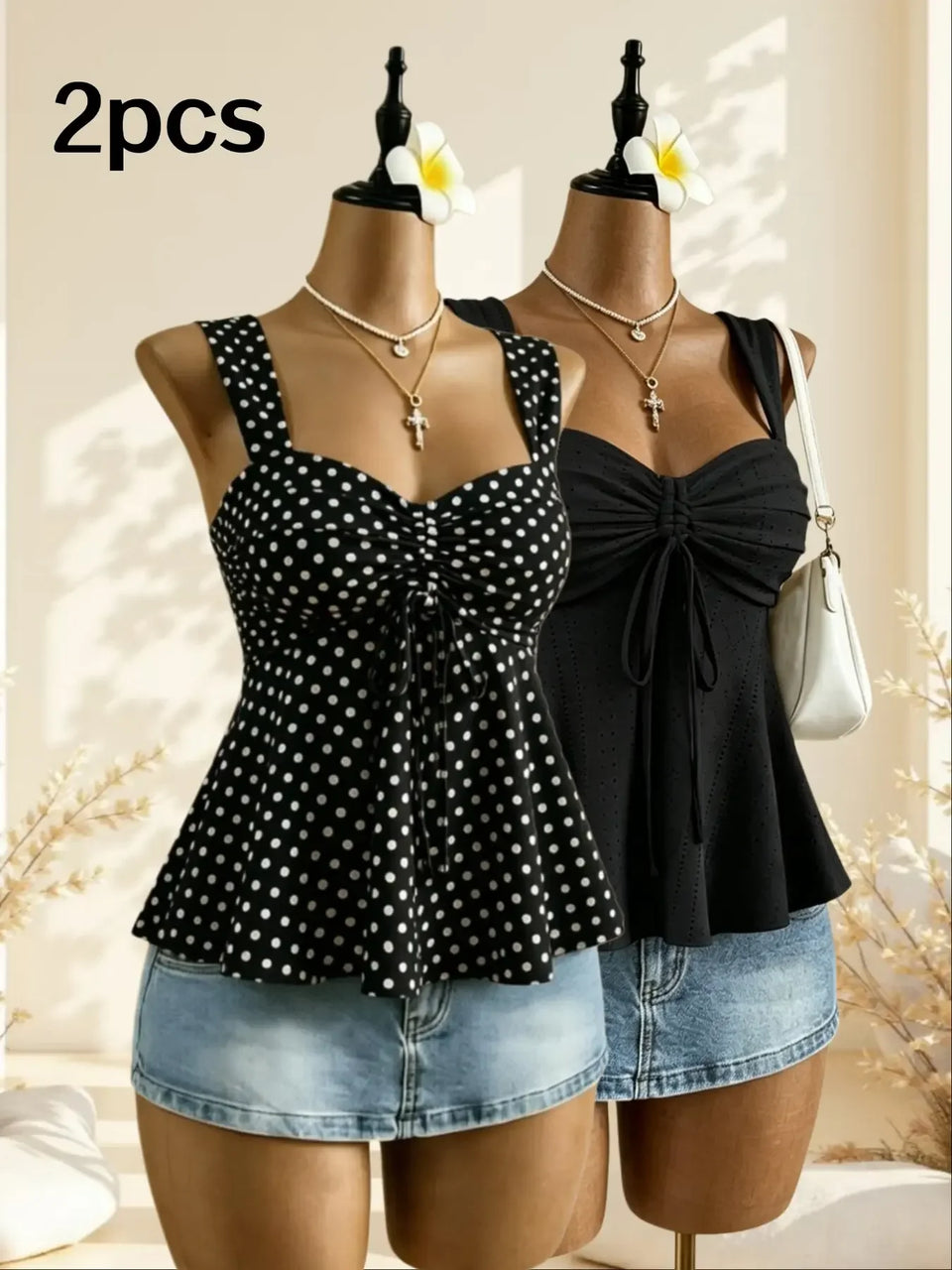 Women's Polka-Dot Peplum Cami Top