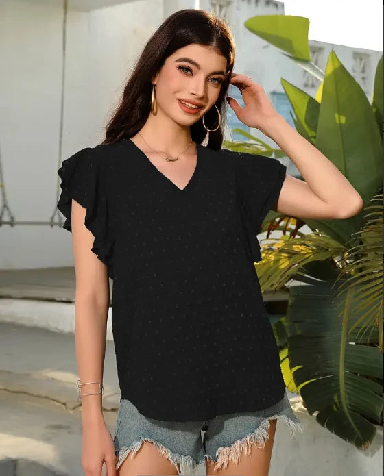 Women's V-Neck Ruffle-Sleeve Blouse