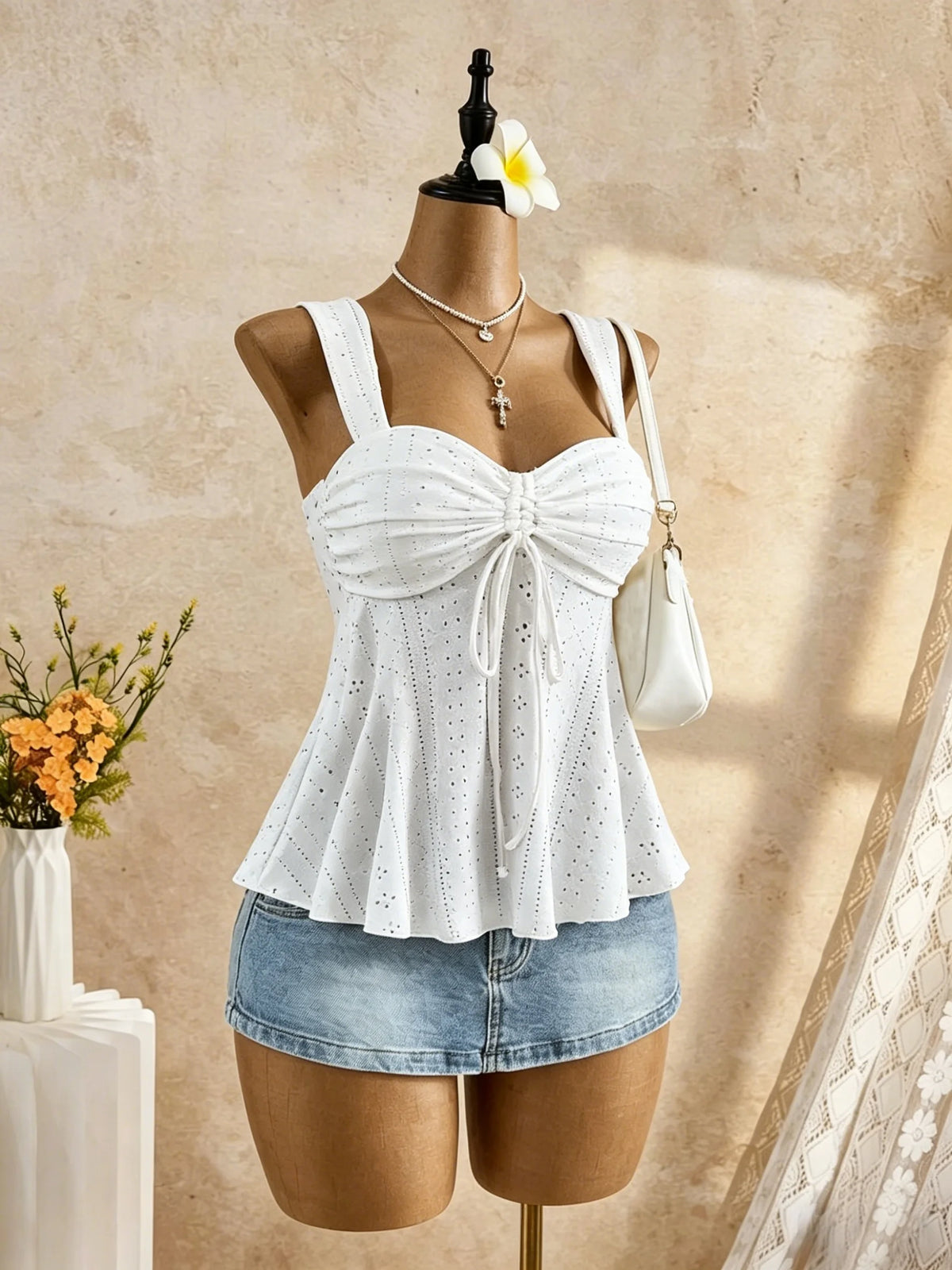 Women's Polka-Dot Peplum Cami Top