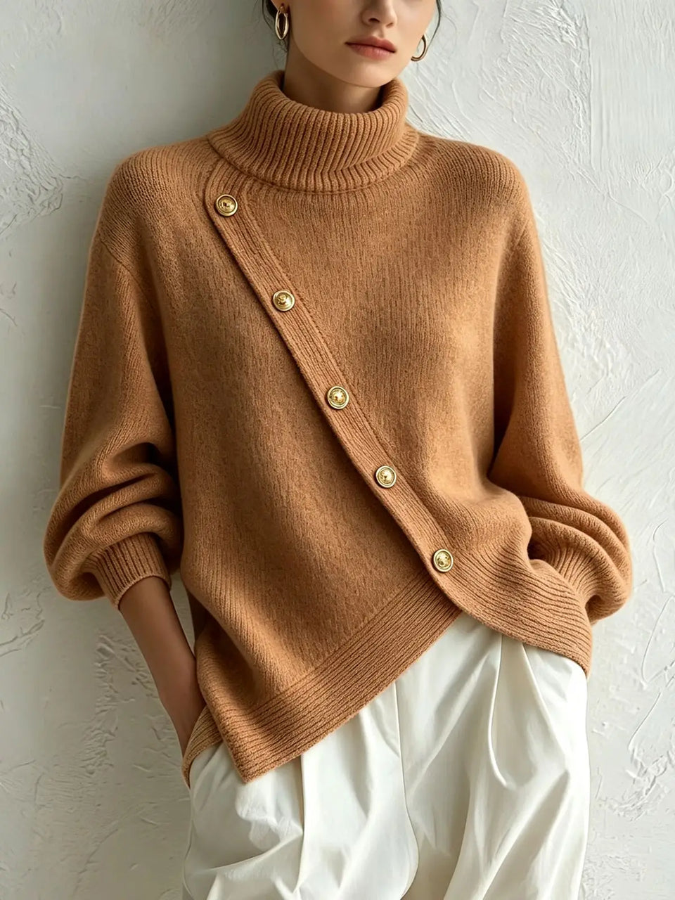 Women's Button-Detail Turtleneck Sweater